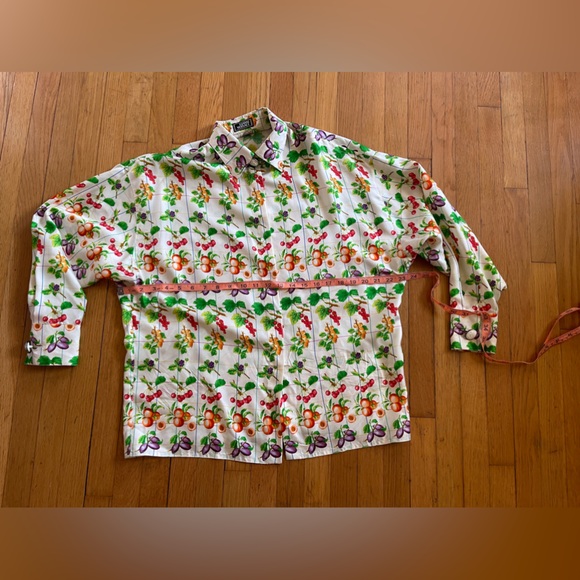90s Vintage Gianni Versace Fruit Print Silk Blouse - Picture 8 of 13